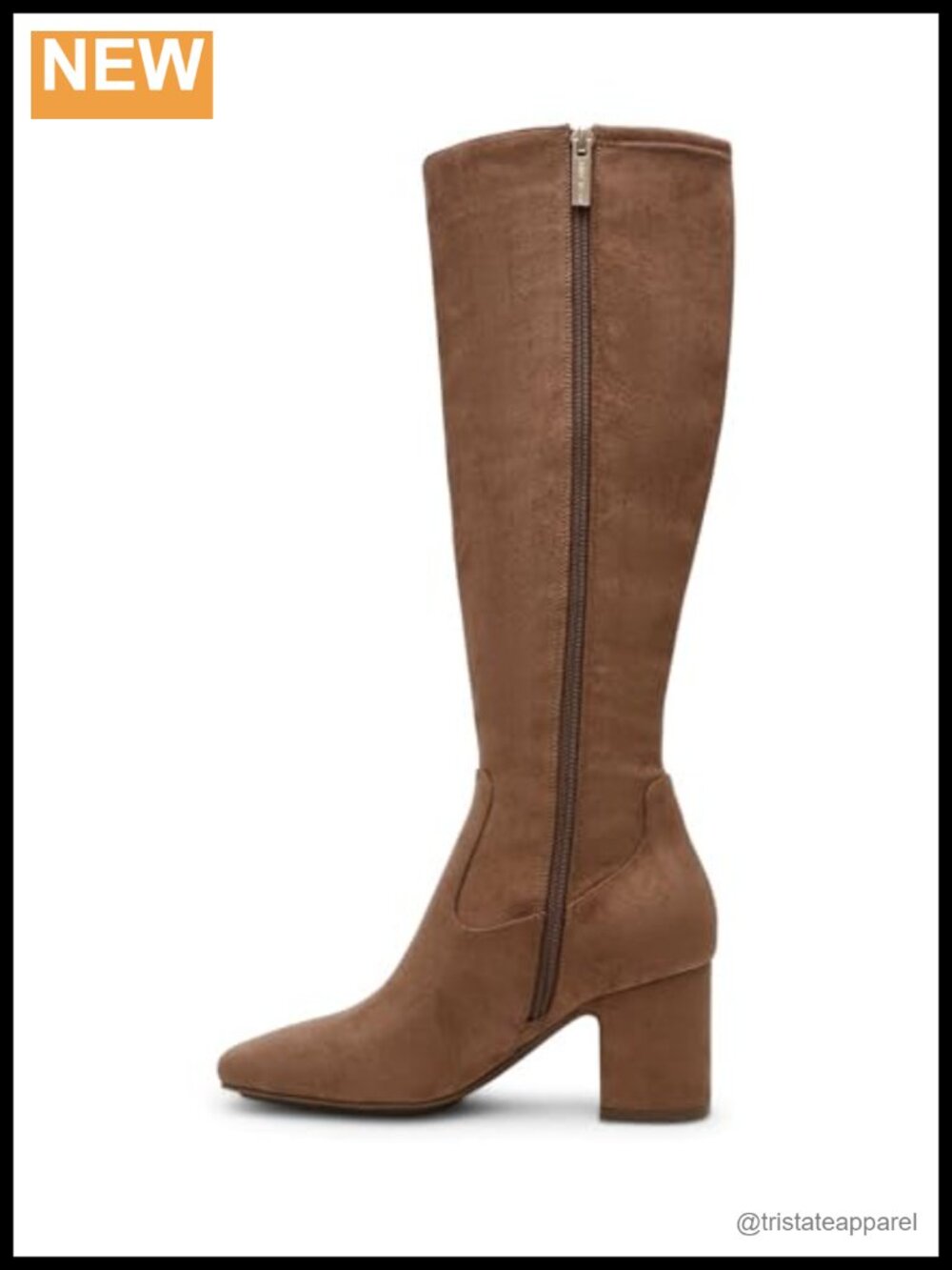 Knee High Boots: Faux Suede Block Heel, Zip - Picture 4 of 6